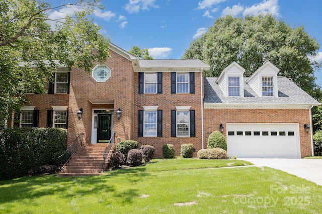 1468 Woodhurst Dr, Rock Hill, SC 29732 - view of front of property with a front yard, brick siding, an attached garage, concrete driveway, and a shingled roof