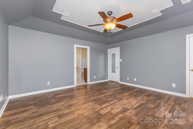 1468 Woodhurst Dr, Rock Hill, SC 29732 - unfurnished bedroom featuring wood finished floors, a raised ceiling, connected bathroom, and a ceiling fan