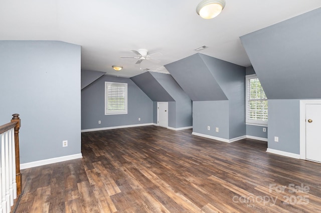 1468 Woodhurst Dr, Rock Hill, SC 29732 - bonus room with healthy amount of natural light, a ceiling fan, vaulted ceiling, and wood finished floors