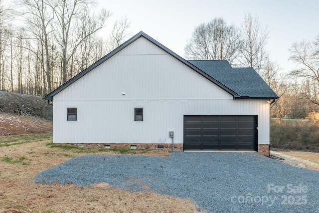 252 Big Lick Rd, Stanfield, NC 28163 - view of side of property featuring crawl space, a shingled roof, driveway, and a garage