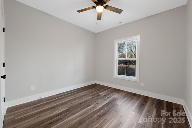 252 Big Lick Rd, Stanfield, NC 28163 - empty room with ceiling fan, baseboards, visible vents, and dark wood-style floors