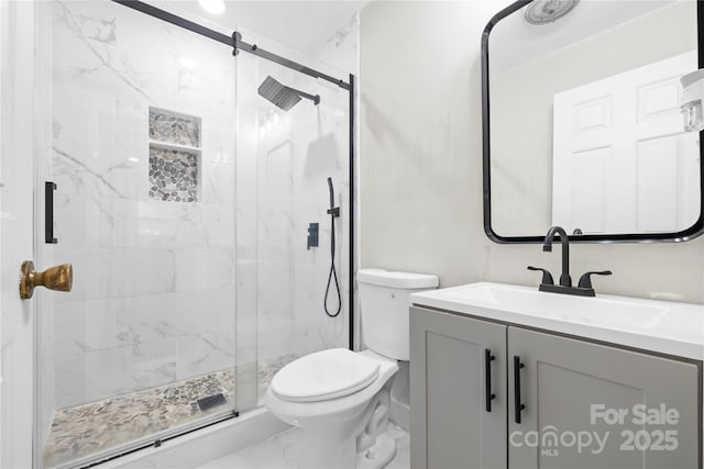 1053 Stoneybrook Ln, Rock Hill, SC 29730 - bathroom featuring a marble finish shower, vanity, and marble look tiles