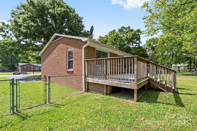 1053 Stoneybrook Ln, Rock Hill, SC 29730 - back of property with brick siding, a gate, a wooden deck, and stairs