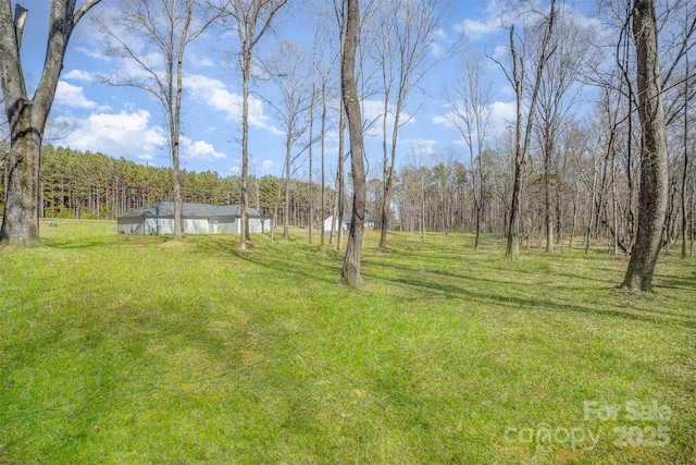 view of yard with a wooded view