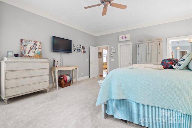 3420 Maryhurst Ln, Charlotte, NC 28226 - bedroom with ornamental molding, carpet floors, a ceiling fan, and baseboards