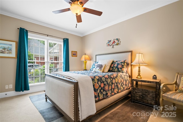 3420 Maryhurst Ln, Charlotte, NC 28226 - bedroom with carpet, crown molding, a ceiling fan, and baseboards