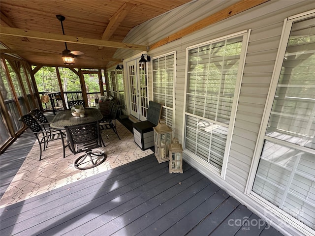 127 Hummingbird Cir, New London, NC 28127 - wooden deck with french doors and a ceiling fan