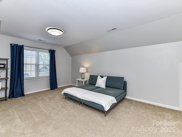 6005 Abergele Ln, Matthews, NC 28104 - bedroom featuring visible vents, baseboards, carpet floors, and lofted ceiling