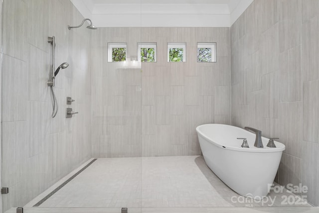 6712 Cove Ln, Sherrills Ford, NC 28673 - bathroom with tiled shower and a freestanding bath
