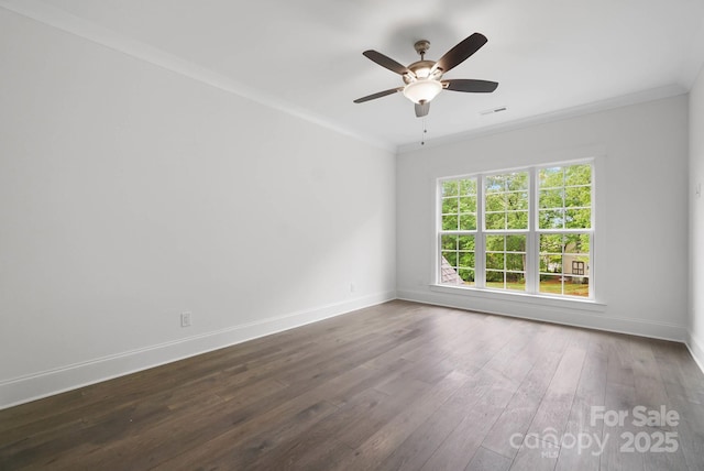 6712 Cove Ln, Sherrills Ford, NC 28673 - empty room featuring baseboards, crown molding, dark wood-style flooring, and a ceiling fan