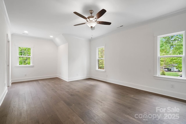 6712 Cove Ln, Sherrills Ford, NC 28673 - empty room with dark wood-style flooring, baseboards, ceiling fan, recessed lighting, and ornamental molding