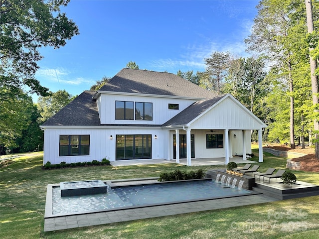 6712 Cove Ln, Sherrills Ford, NC 28673 - rear view of house featuring ceiling fan, a yard, a patio area, and a shingled roof