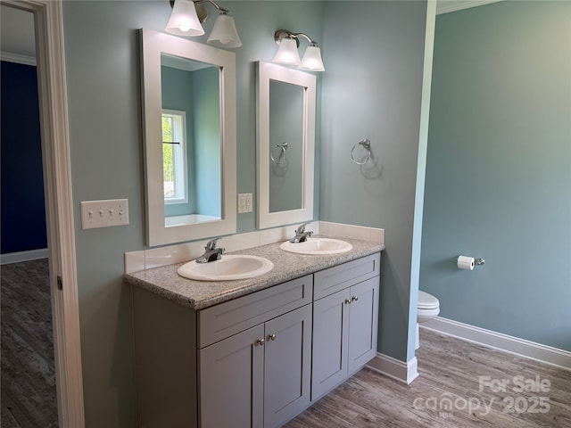 1508 Pennsylvania Ave, Hendersonville, NC 28739 - full bath with double vanity, wood finished floors, toilet, and baseboards