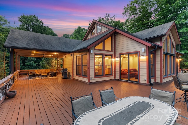 300 Falls View Dr, Lake Toxaway, NC 28774 - wooden deck featuring outdoor dining area, an outdoor hangout area, and a grill