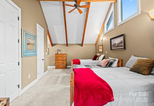 300 Falls View Dr, Lake Toxaway, NC 28774 - bedroom with carpet floors, a ceiling fan, and a wood ceiling with exposed beams