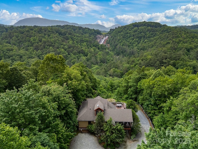 300 Falls View Dr, Lake Toxaway, NC 28774 - aerial view of property and surrounding area with a forest and a mountain backdrop