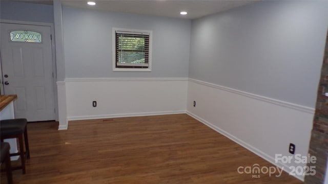 entrance foyer featuring recessed lighting and wood finished floors