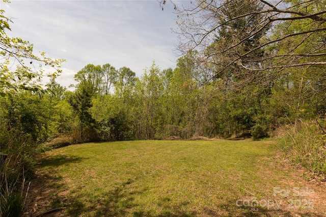 view of yard with a forest view