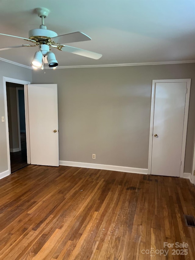 755 Victory Grove Church Rd, Lincolnton, NC 28092 - unfurnished bedroom with crown molding, hardwood / wood-style flooring, baseboards, and ceiling fan