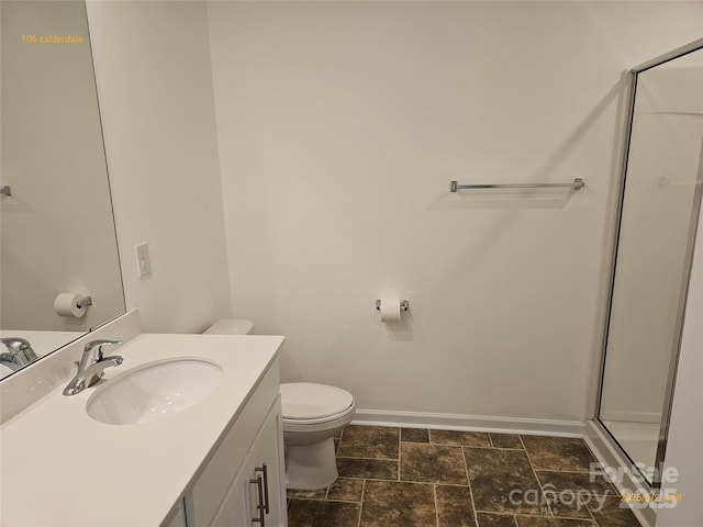 106 Calderdale Ln, Charlotte, NC 28262 - full bath featuring vanity, toilet, baseboards, and a stall shower