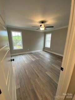 4172 Saltwood Dr, Hickory, NC 28602 - empty room with wood finished floors, ornamental molding, baseboards, and ceiling fan