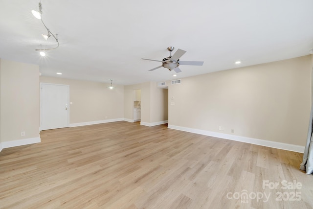 1323 Queens Rd Unit 420, Charlotte, NC 28207 - unfurnished room with ceiling fan, visible vents, baseboards, light wood-type flooring, and recessed lighting
