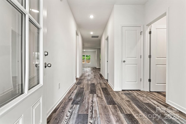 3567 Farmfield Dr, Claremont, NC 28610 - hallway featuring recessed lighting, baseboards, visible vents, and dark wood-type flooring