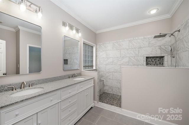 1033 Marguerite Dr, Lowell, NC 28098 - bathroom featuring a sink, walk in shower, and tile patterned floors