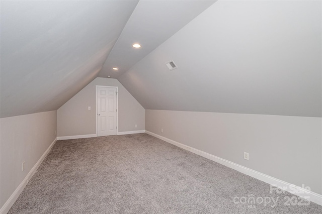 1033 Marguerite Dr, Lowell, NC 28098 - bonus room featuring carpet, recessed lighting, baseboards, vaulted ceiling, and visible vents