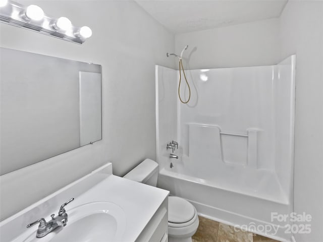 269 Bud Black Rd, Crouse, NC 28033 - bathroom featuring shower / washtub combination, vanity, tile patterned floors, and toilet