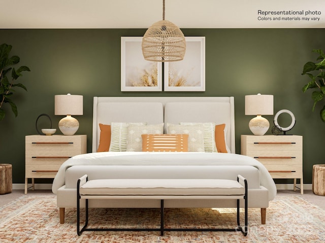 bedroom with baseboards and carpet floors