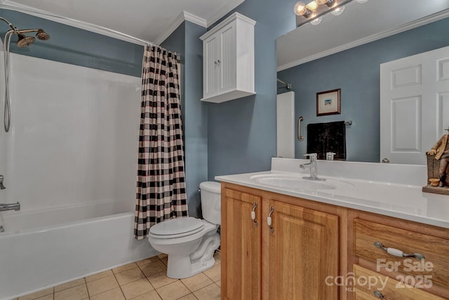 101 Carlyle Way, Asheville, NC 28803 - bathroom featuring tile patterned floors, toilet, shower / tub combo, vanity, and ornamental molding