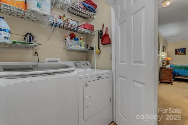 101 Carlyle Way, Asheville, NC 28803 - washroom with washing machine and clothes dryer, light carpet, and laundry area