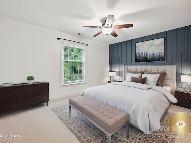 7004 Quail Hill Rd, Charlotte, NC 28210 - bedroom with visible vents, ceiling fan, and carpet floors