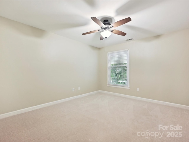 7004 Quail Hill Rd, Charlotte, NC 28210 - unfurnished room featuring visible vents, ceiling fan, light colored carpet, and baseboards