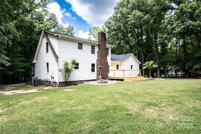 432 Partridge Pl, York, SC 29745 - rear view of property featuring a chimney, a deck, and a yard