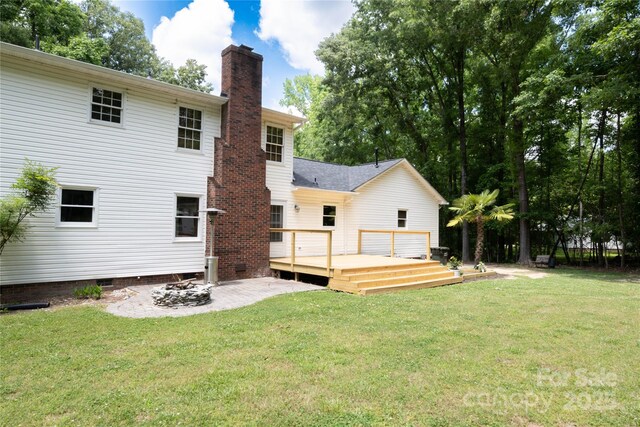432 Partridge Pl, York, SC 29745 - rear view of property with a chimney, a deck, a yard, and crawl space