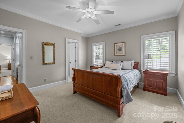 6824 N Baltusrol Ln, Charlotte, NC 28210 - bedroom with multiple windows, crown molding, baseboards, and light colored carpet