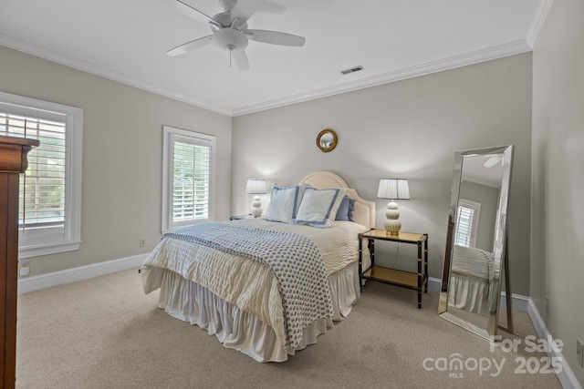 6824 N Baltusrol Ln, Charlotte, NC 28210 - bedroom with crown molding, carpet, baseboards, and a ceiling fan