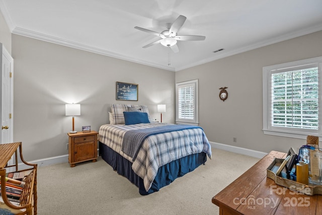 6824 N Baltusrol Ln, Charlotte, NC 28210 - bedroom featuring crown molding, light colored carpet, baseboards, and a ceiling fan
