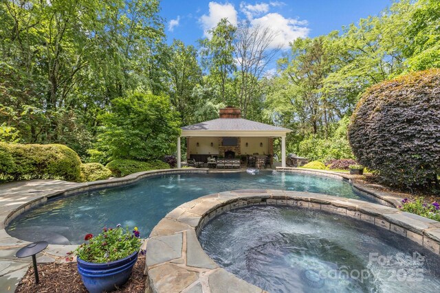 6824 N Baltusrol Ln, Charlotte, NC 28210 - outdoor pool featuring a gazebo, an in-ground hot tub, and a patio