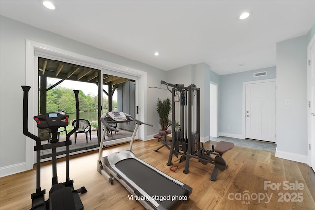 61 Tsataga Ct, Brevard, NC 28712 - workout room featuring light wood-type flooring, visible vents, baseboards, and recessed lighting