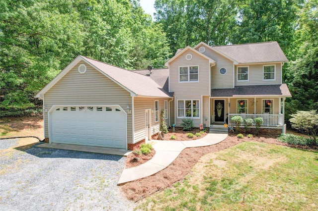 122 Roxboro Ct Unit 286, Mount Gilead, NC 27306 - traditional-style house featuring roof with shingles, a garage, a porch, a front yard, and gravel driveway