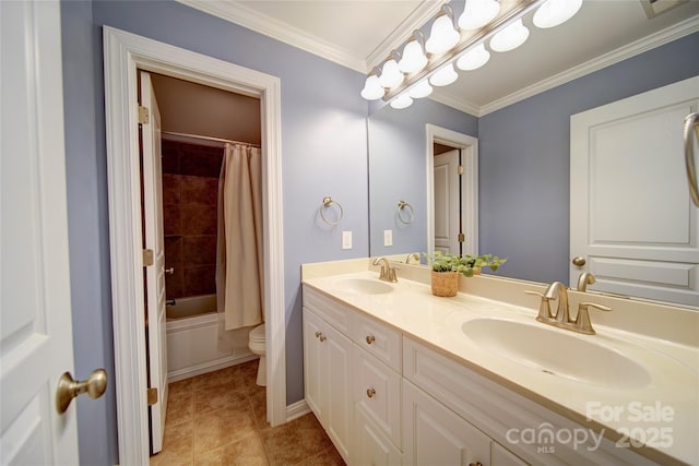 full bath with tile patterned flooring, double vanity, toilet, and a sink