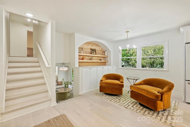 7506 Kilcullen Dr, Charlotte, NC 28270 - living area with recessed lighting, stairs, wood finished floors, and baseboards