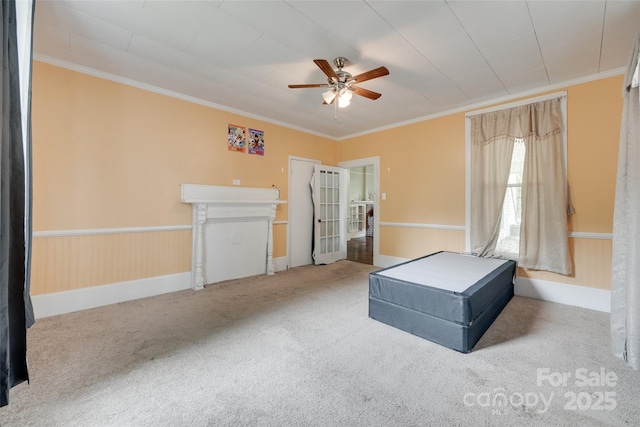 302 Charlotte St, York, SC 29745 - interior space featuring baseboards, carpet, ceiling fan, and ornamental molding