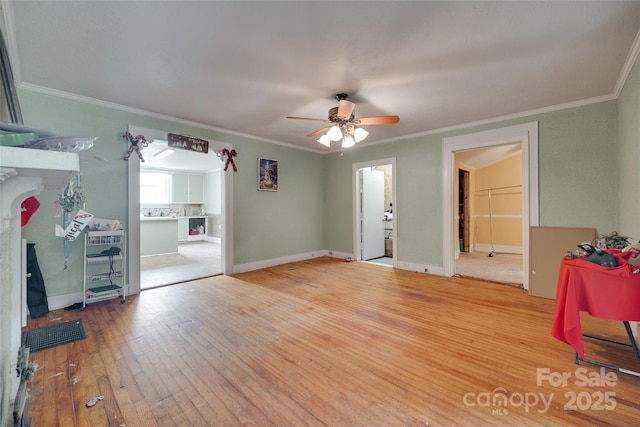 302 Charlotte St, York, SC 29745 - interior space with wood-type flooring, baseboards, a ceiling fan, and crown molding