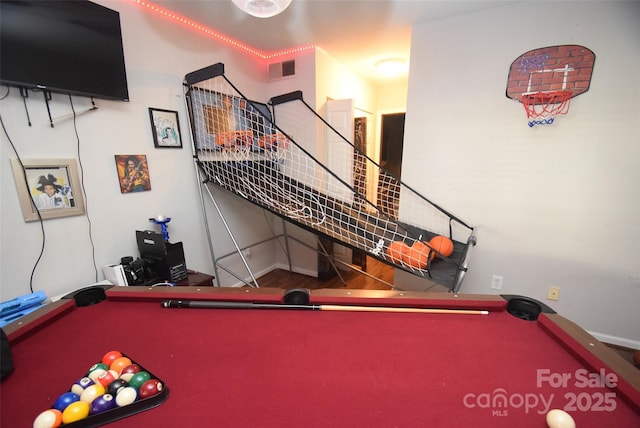 recreation room featuring visible vents, baseboards, and pool table