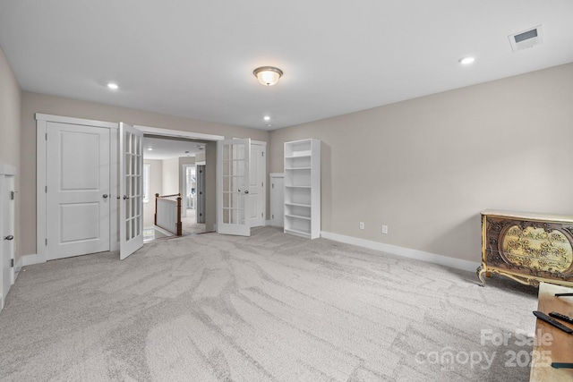 1548 Striped Bass Ln, Clover, SC 29710 - unfurnished bedroom featuring carpet floors, french doors, recessed lighting, baseboards, and visible vents