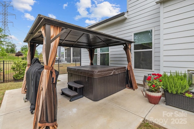 1548 Striped Bass Ln, Clover, SC 29710 - view of patio / terrace featuring fence, a gazebo, and a hot tub